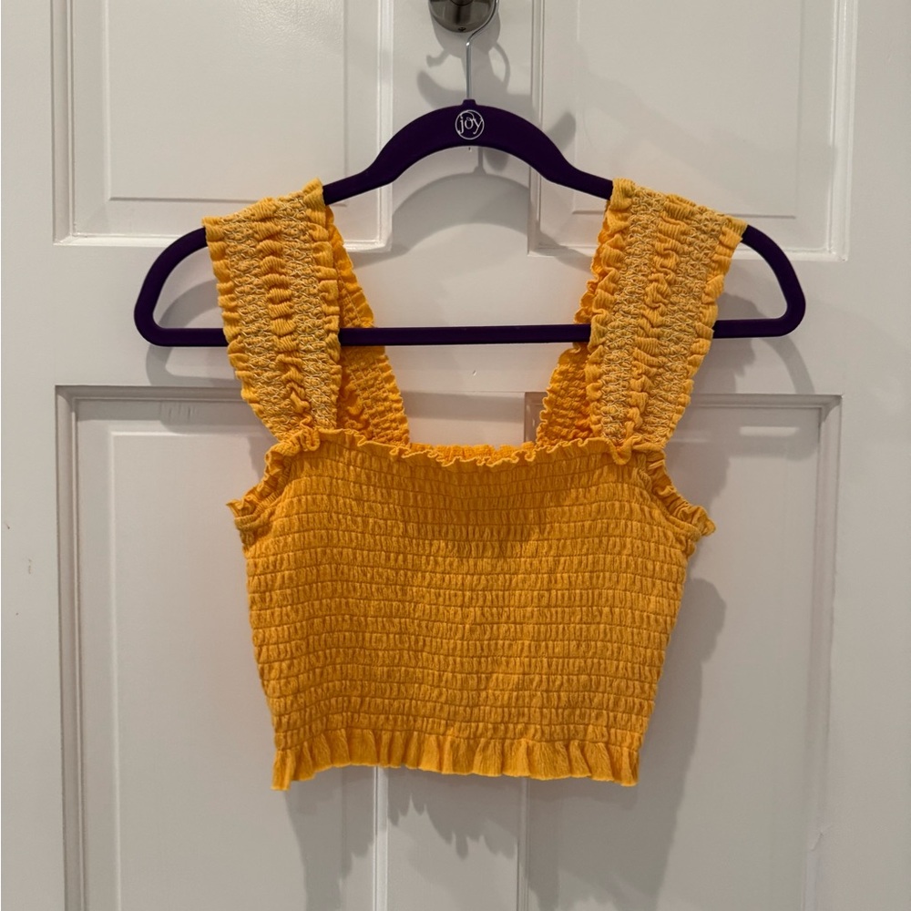 Urban Outfitters Yellow Smocked Crop Tank Top